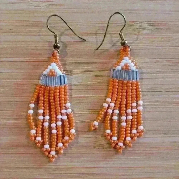 Beads Earrings in Orange, White  and Clear - Picture 1 of 1